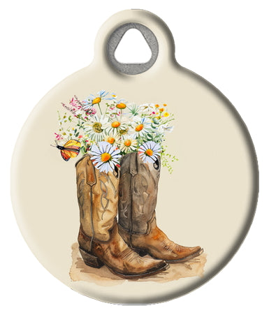 Cowboy Boots And Wildflowers Pet ID Tag