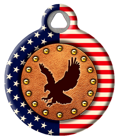 American Flag and Eagle Studded Faux Leather Pet ID Tag