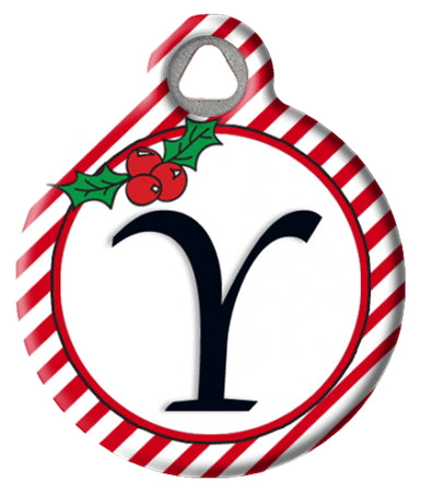 Christmas Stripes Monogram A-Z Dog ID Tag