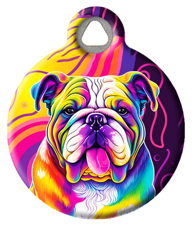 English Bulldog Retro 80s Dog Name Tag