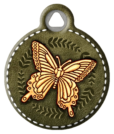 Faux Leather Printed Butterfly Pet ID Tag