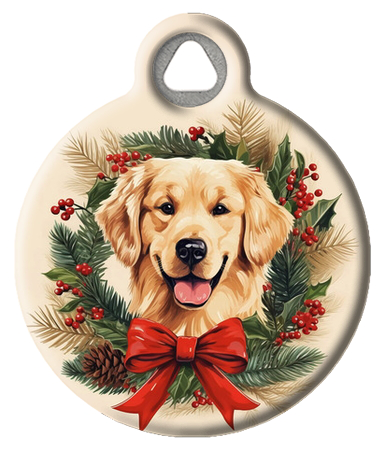 Golden Retriever Wreath Christmas Pet ID Tag