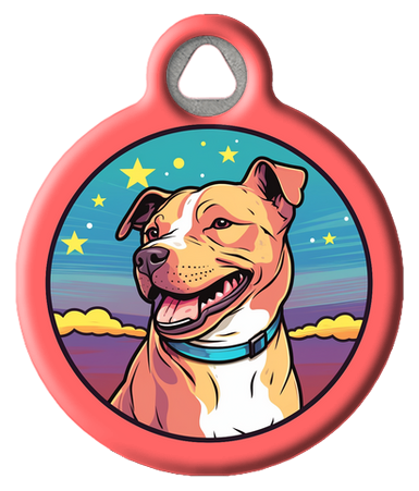 Happy Pitbull Comic Style Pet ID Tag