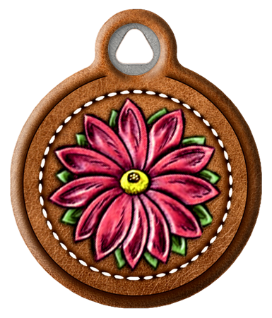 Pink Spring Flower On Stitched Faux Leather Pet Tag