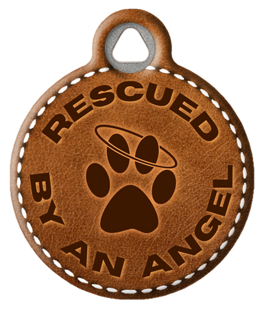 Rescued By An Angel Stitched Faux Leather ID Tag