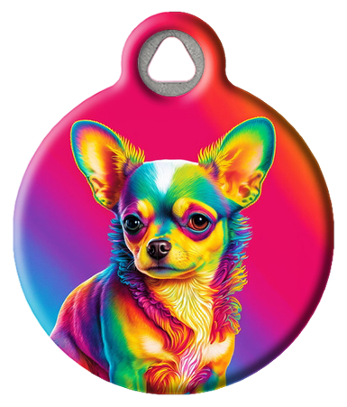 Retro 80s Rainbow Chihuahua Pet ID Tag