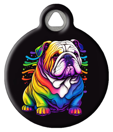 Retro 80s Rainbow English Bulldog Pet ID Tag