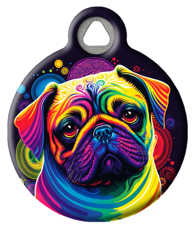 Retro 80s Rainbow Pug Dog Collar Tag