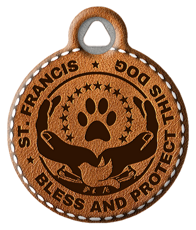 St. Francis Bless and Protect Stitched Faux Leather Pet Tag