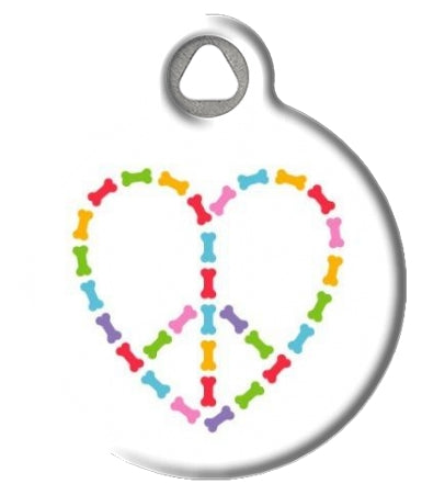 Peace and Love Pattern with Bones Dog ID Tag