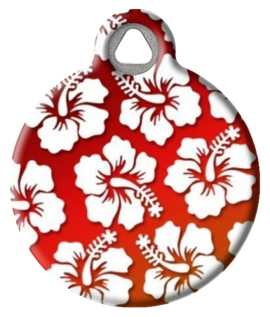 Red Hawaiian Shirt Dog ID Tag - Tropical Floral Pet ID Tag