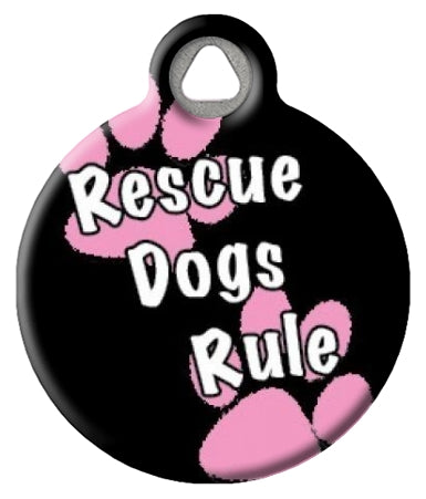 Rescue Dogs Rule Dog ID Tag Pink and Black