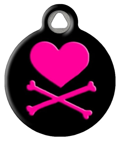 Pink Heart with Cross Bones Pet ID Tag