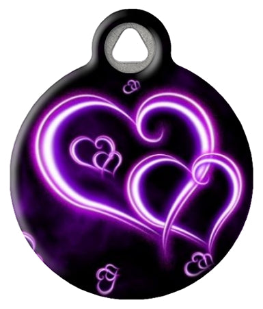 Neon Purple Hearts Pet ID Tag