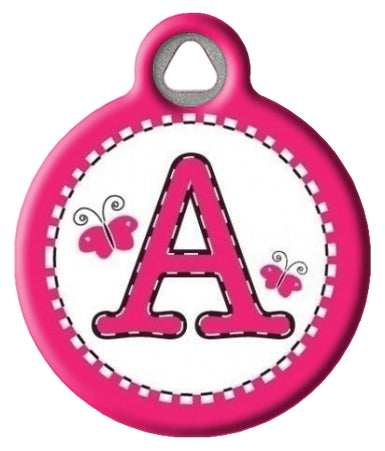 Pink Stitch Monogram A-Z Dog ID Tags