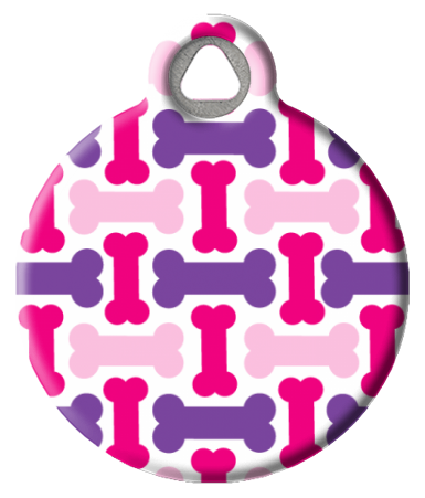 Bone Pattern Dog ID Tag Purple and Pink