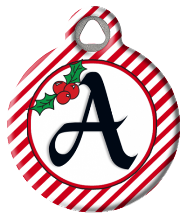 Christmas Stripes Monogram A-Z Dog ID Tag