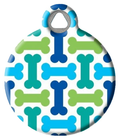 Bone Pattern Dog ID Tag Blues and Greens