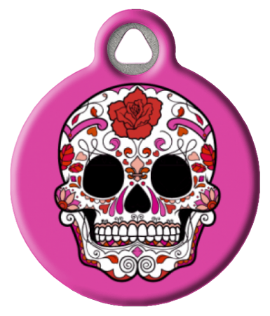 Sugar Skull Dia De Los Muertos Pet ID Tag - Pink