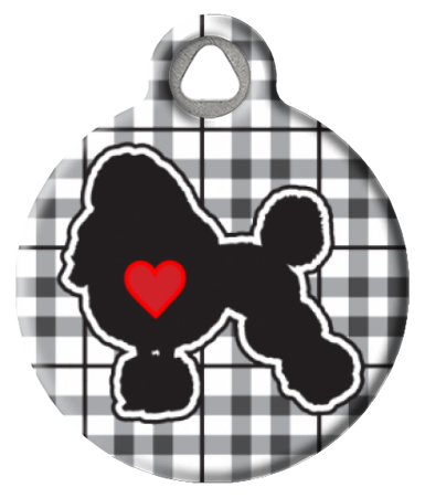 Poodle Love Dog Tag - Black and White Plaid