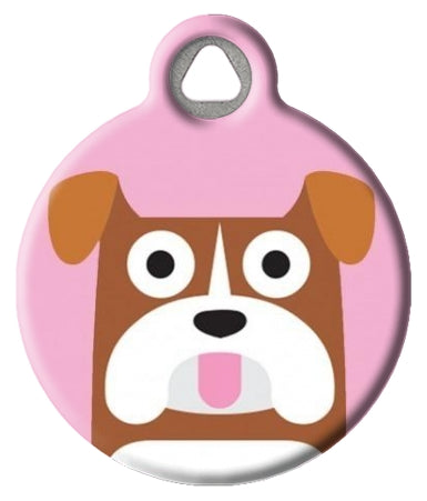 Cute Bulldog Dog ID Tag - Pink