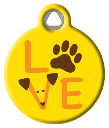 Love Cute Dog Graphic Pet ID Tag - Yellow