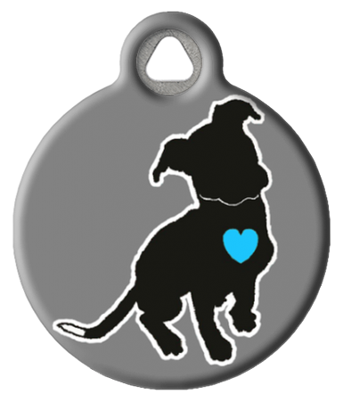 Pitbull silhouette with Blue Heart Dog ID Tag