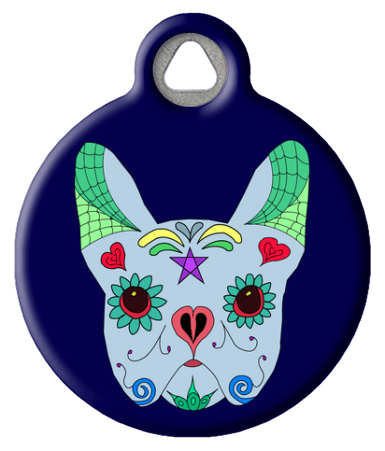 Sugar Skull French Bulldog Dog ID Tag