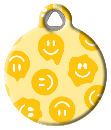 Yellow Smiley Face Pattern Pet ID Tag