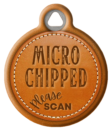 Microchipped Alert Stitched Faux Leather Pet ID Tag