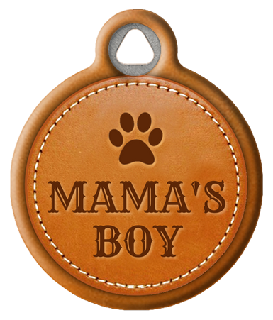 STITCHED FAUX LEATHER MAMA'S BOY PET ID TAG