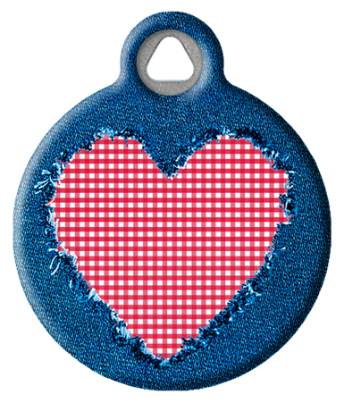 Denim and Red Gingham Heart Pet ID Tag