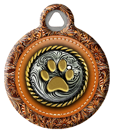 WESTERN FAUX LEATHER AND CONCHO PAWPRINT ID TAG