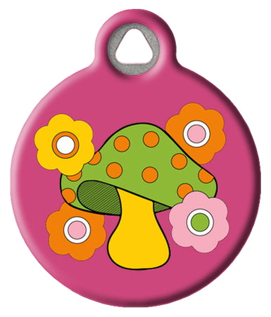 Retro Vintage Mushroom and Flowers Pet ID Tag