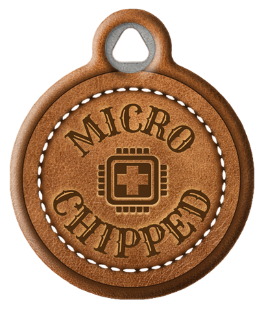 Microchipped Stitched Faux Leather Printed Pet ID Tag