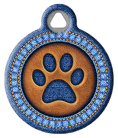 Retro Denim and Leather Pawprint Pet ID Tag