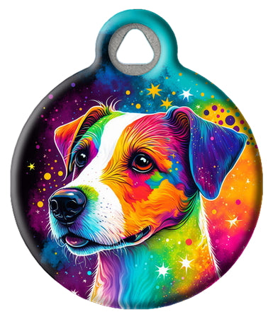 Retro Rainbow Jack Russell Dog ID Tag