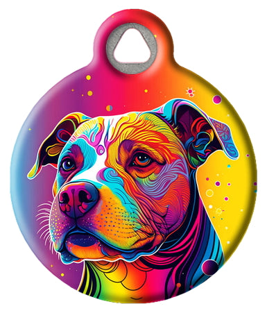 Retro 80s Colorful Pitbull Pet ID Tag