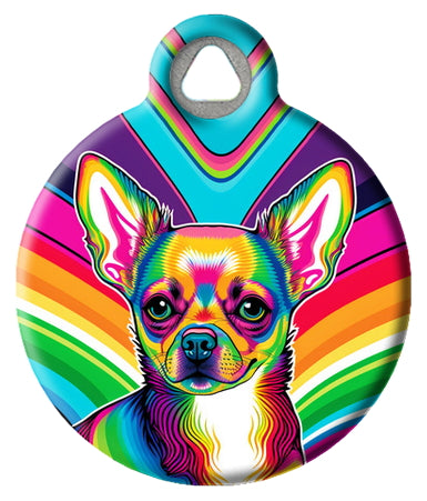 Retro Rainbow 80s Chihuahua Pet ID Tag