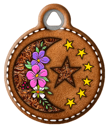 Tooled Faux Leather Printed Moon and Stars Pet ID Tag