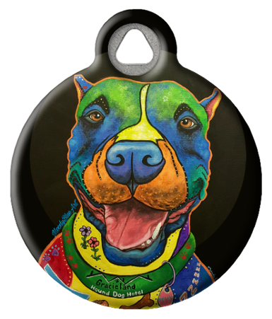 Colorful Smiling Pit Bull Dog ID Tag