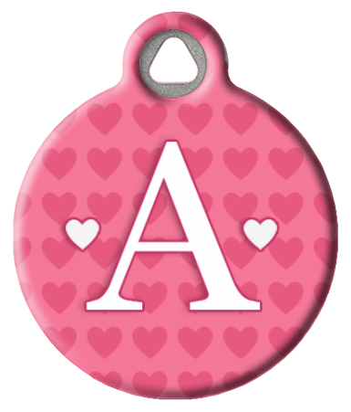 Pink Hearts Monogram A-Z PET ID TAG