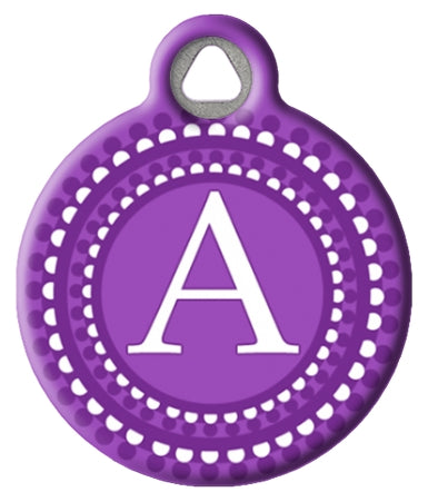 Purple Dots Monogram A-Z Custom Pet ID Tag