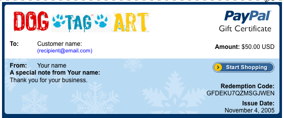 Gift Certificate from Dog Tag Art